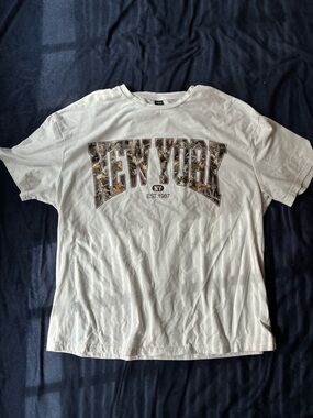 SHEIN White Graphic Tee with Block Photo Panels